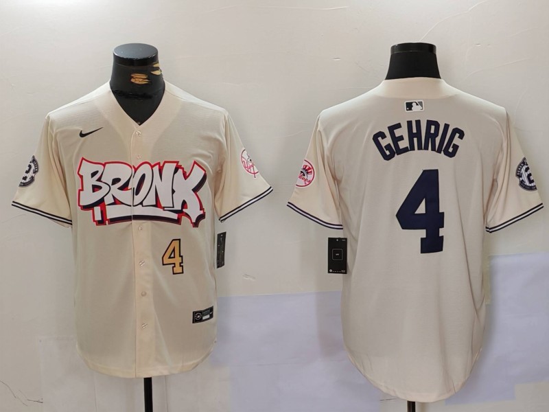 MLB New York Yankees #4 Gehrig Cream Jersey