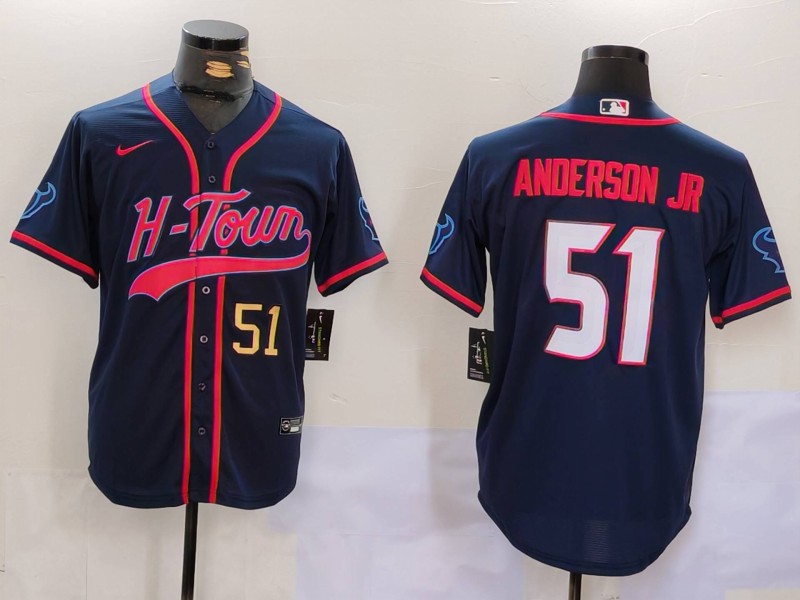 NFL Houston Texans #51 Anderson Jr Blue Joint-design Limited Jersey