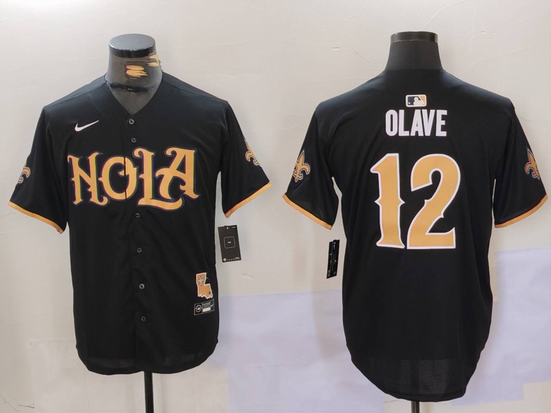 New Orleans Saints #12 Olave  Black Joint-design Jersey