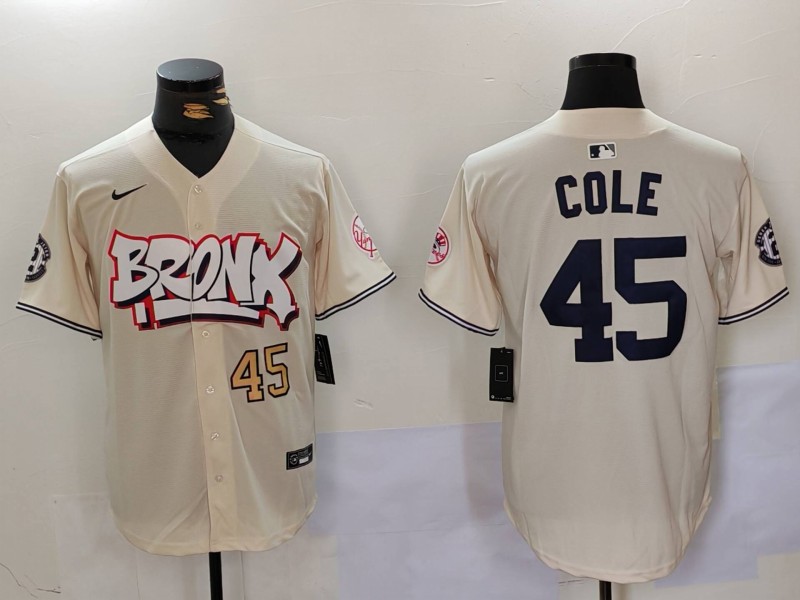 MLB New York Yankees #45 Cole Cream Jersey