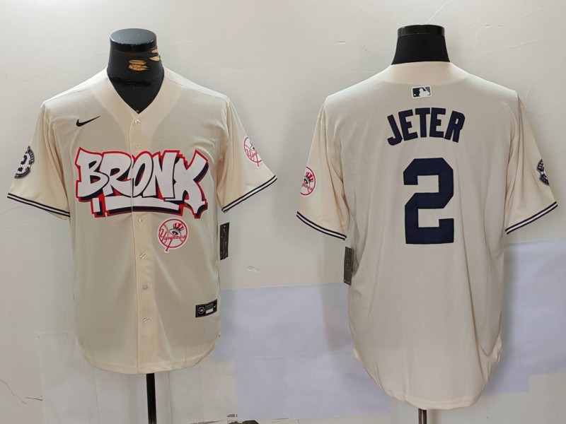 MLB New York Yankees #2 Jeter Cream Jersey