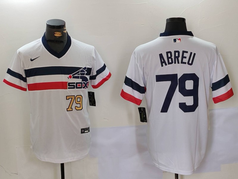 MLB Chicago White Sox #79 Abreu White Throwback Jersey