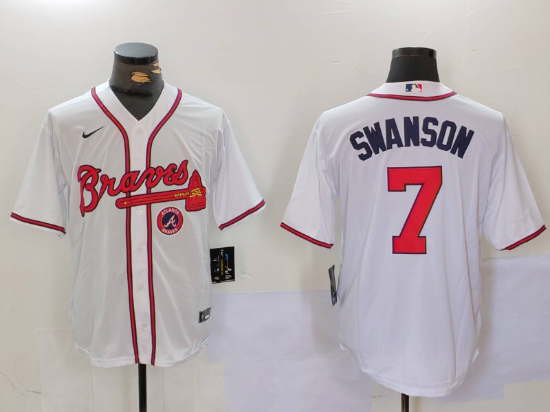 MLB Atlanta Braves #7 Swanson white Game Jersey