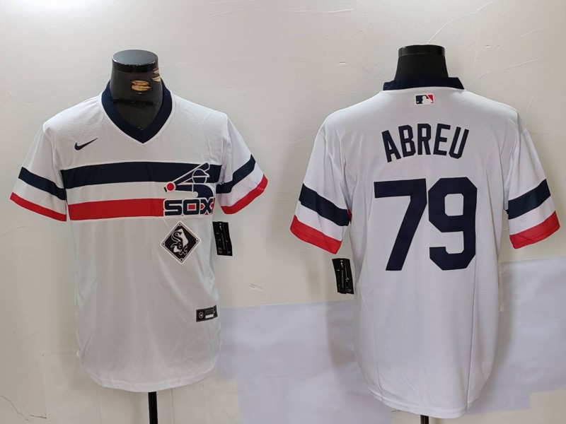 MLB Chicago White Sox #79 Abreu White  Throwback Jersey