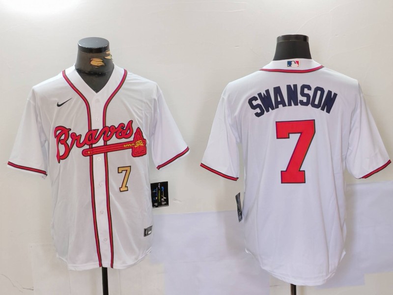 MLB Atlanta Braves #7 Swanson white  Game Jersey