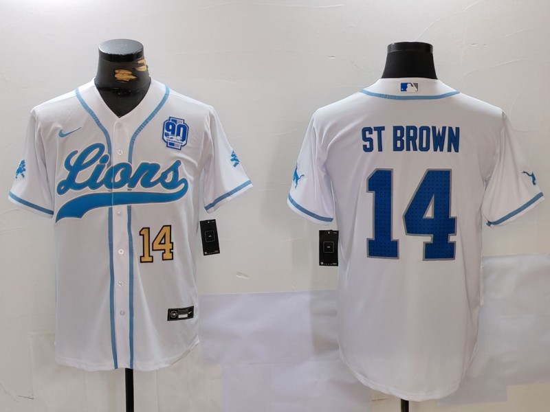 NFL Detriot Lions #14 St Brown White Combination 90th Jersey