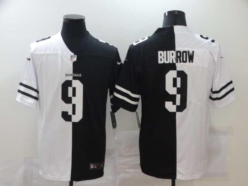 NFL Cincinati Bengals #9 Burrow  White black Jersey 