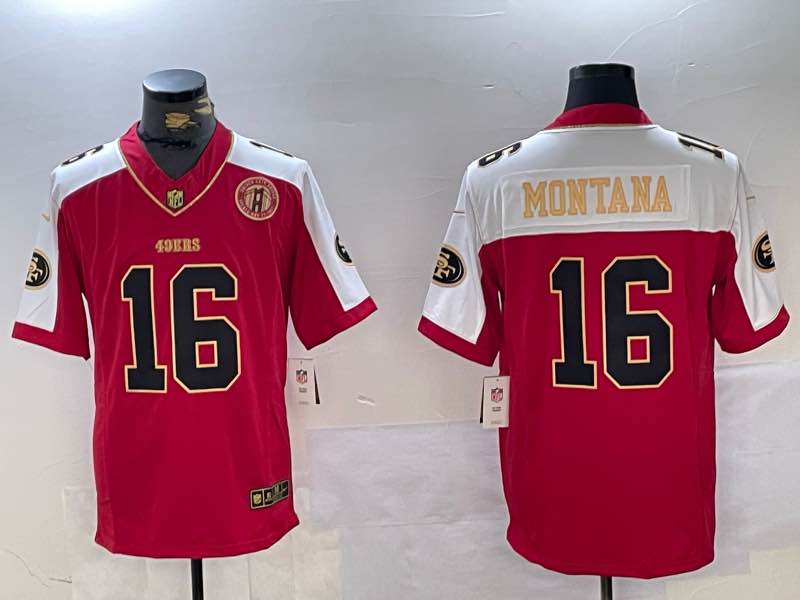 NFL San Francisco 49ers #16 Montana Thanksgiving red Limited Jersey