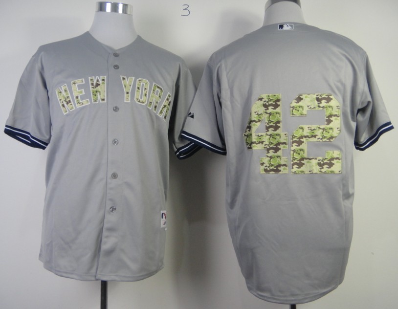 MLB New York Yankees #42 Camo Letters Jersey Grey Color