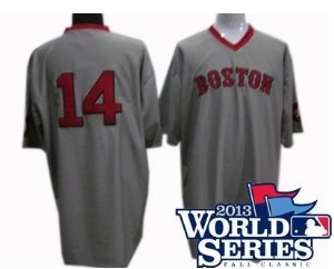 Boston Red Sox #14 Jim Rice 1975 mitchell&ness Road jersey gray 2013 World Series Patch