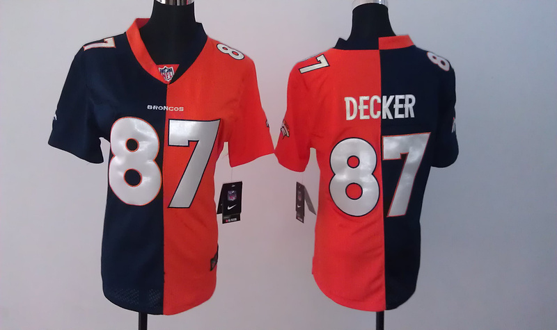 Nike Denver Broncos #87 Decker Half and Half Women Jersey
