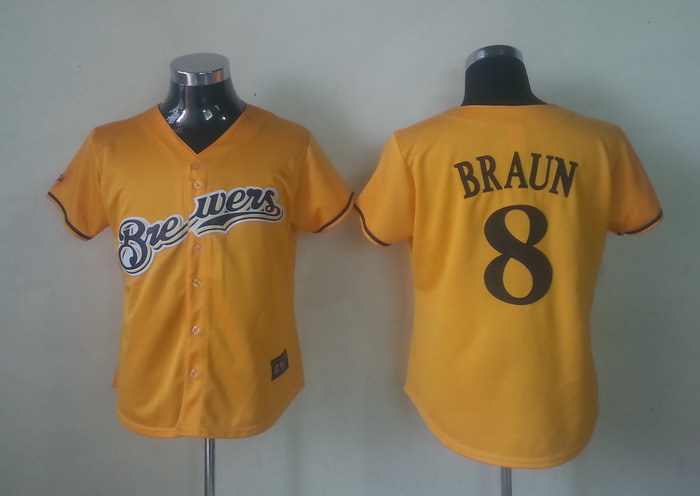 MLB Milwaukee Brewers #8 Braun Yellow jersey