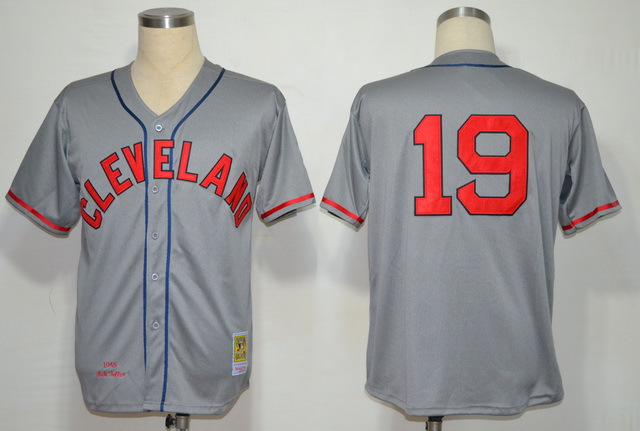 MLB Jerseys Cleveland Indians #19 Bob Feller Grey M&N 1948