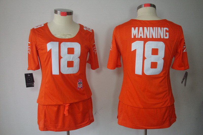 NFL Denver Broncos #18 Manning Orange Women Breast Cancer Awareness Jersey