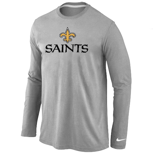 Nike New Orleans Sains Authentic Logo Long Sleeve T-Shirt Grey