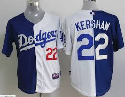 MLB Los Angeles Dodgers 22 Kershaw Blue-White Half And Half Jerseys