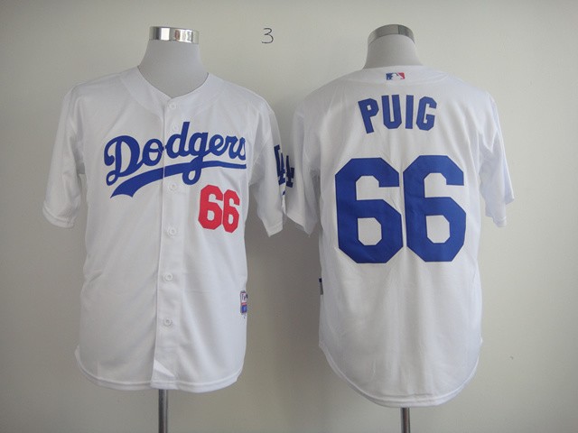 MLB Los Angeles Dodgers #66 Puig White Jersey