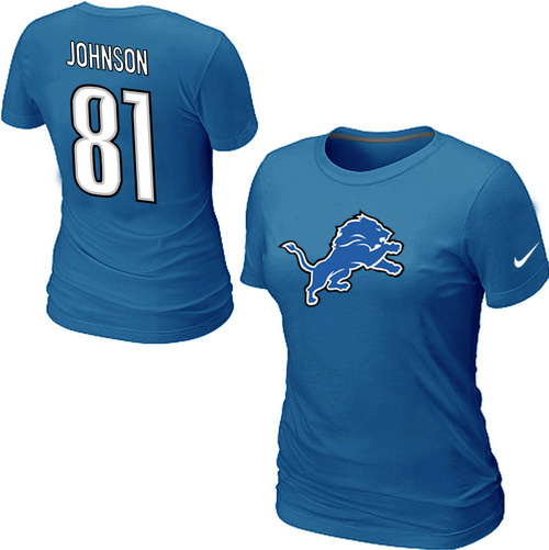 Nike Detroit Lions 81  Calvin Johnson Name& Number Womens TShirt Blue 7 