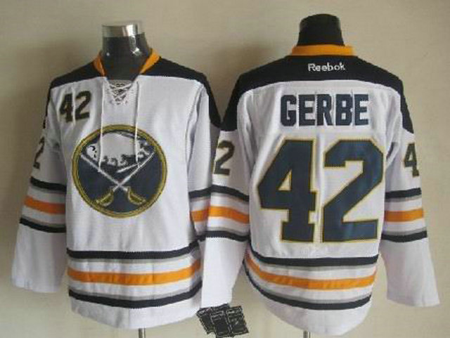 White Nathan Gerbe Embroidered NHL Buffalo Sabres #42 Jersey