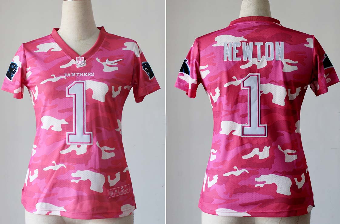 Nike NFL Carolina Panthers Women Newton #1 Pink Camo Jersey
