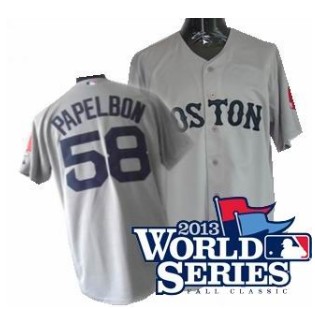Boston Red Sox #58 Jonathan Papelbon Road Jersey gray 2013 World Series Patch