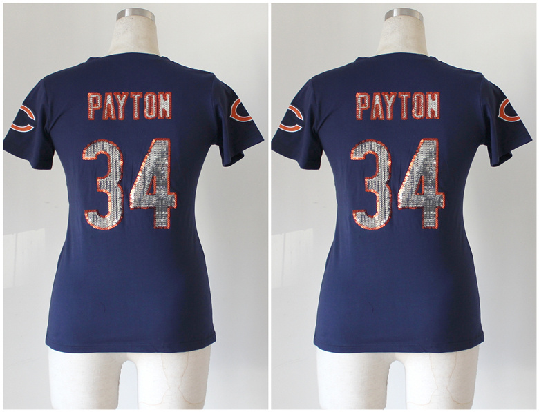 Nike Chicago Bears #34 Payton Women Blue Handwork Sequin Lettering Jersey