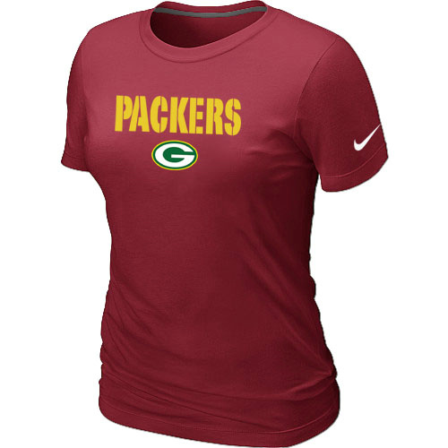  Nike Green Bay Packers Authentic Logo Womens TShirt Red 34 