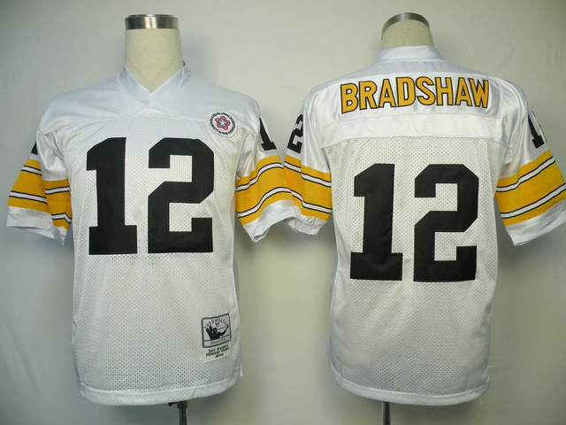 NFL Jerseys Pittsburgh Steelers 12 BRADSHAW White Throwback