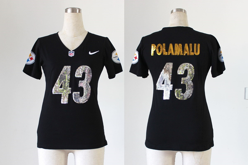 Pittsburgh Steelers #43 Polamalu Womens Handwork Sequin Black Jersey