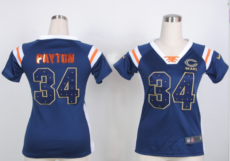 Chicago Bears #34 Payton Blue Womens Handwork Sequin lettering Fashion Jersey