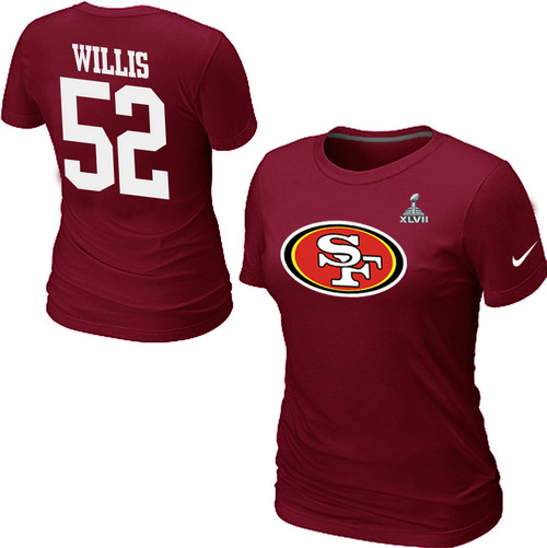  Nike San Francisco 49 ers Patrick Willis Name& Number Super BowlXLVII Womens TShirt Red 20 