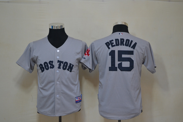 MLB Boston Red Sox #15 Pedroia Kids Jersey Grey