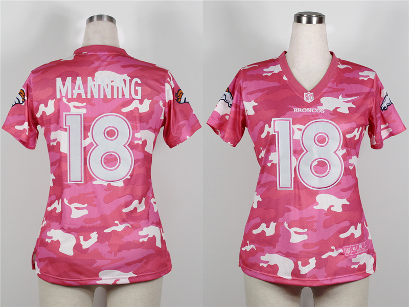 Nike NFL Women Denver Broncos #18 Manning Pink Camo Jersey