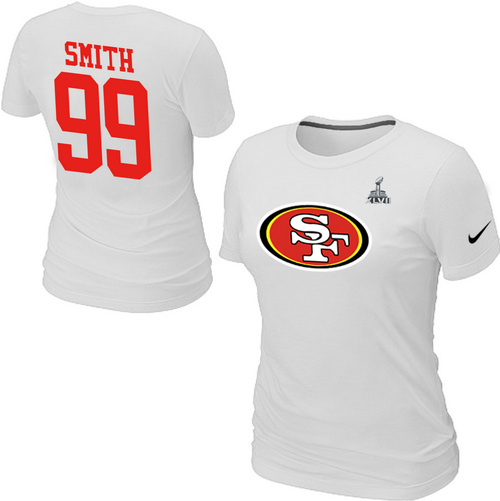  Nike San Francisco 49 ers 99 SMITH Name& Number Super BowlXLVII Womens TShirt White 23 