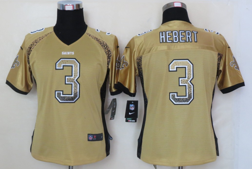 Women 2013 NEW Nike New Orleans Saints 3 Hebert Drift Fashion Gold Elite Jerseys