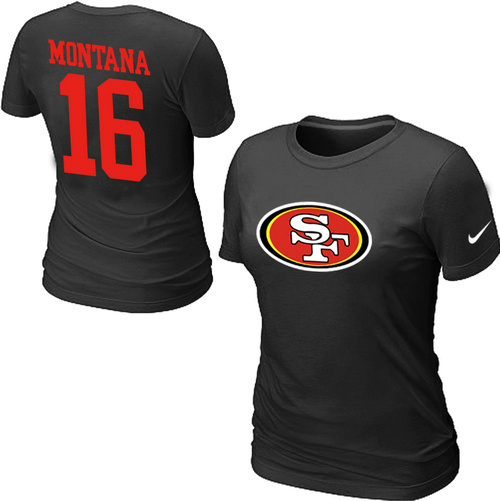  Nike San Francisco 49 ers 16  Montana Name& Number Womens TShirt Black 141 