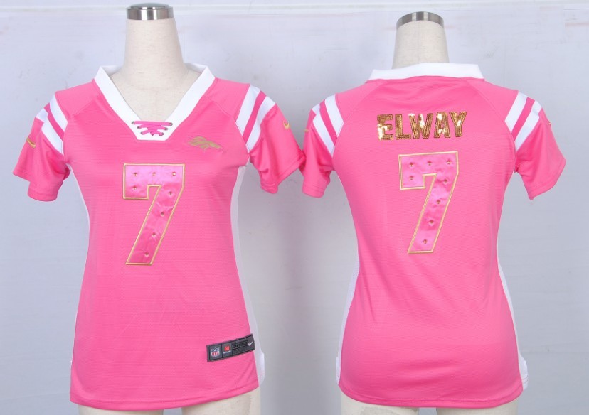 Nike NFL Denver Broncos #7 Elway Pink Womens Handwork Sequin lettering