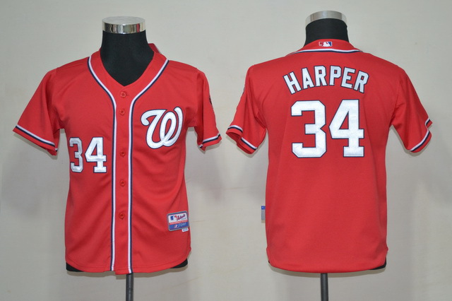 MLB Washington Nationals #34 Harper Youth Jersey Red