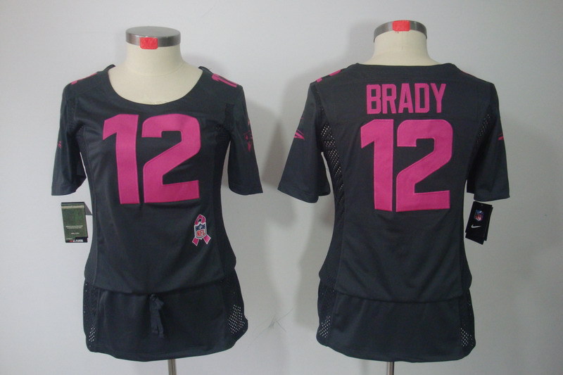 NFL New England Patriots #12 Brady Grey Women Breast Cancer Awareness Jersey