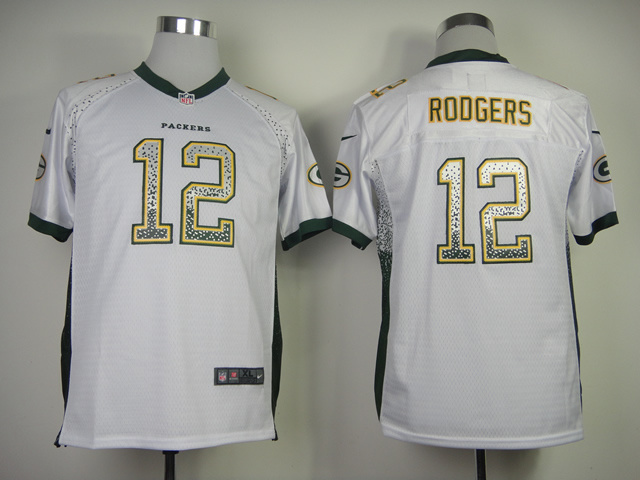 2013 Nike Green Bay Packers 12 Rodgers Youth Drift Fashion White Elite Jersey