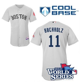 Boston Red Sox Authentic 11 Clay Buchholz grey Cool Base Baseball Jersey 2013 World Series Patch