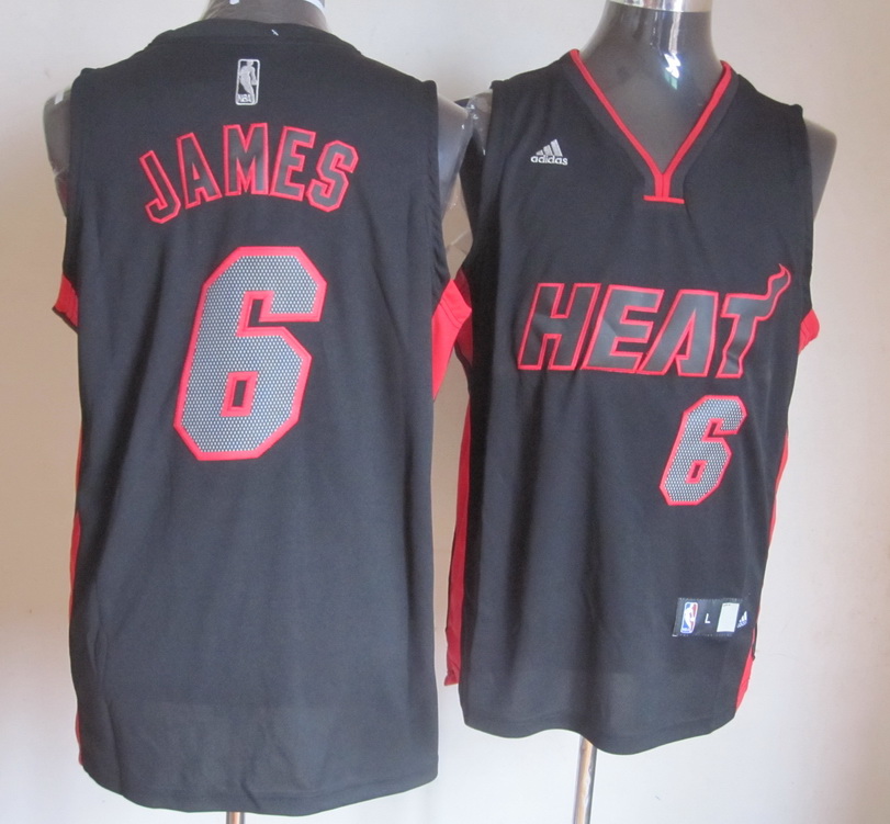 Adidas Miami Heat #6 James black color red words and number jersey