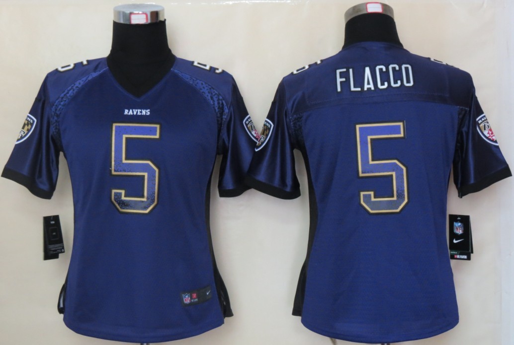 Women 2013 NEW Nike Baltimore Ravens 5 Flacco Drift Fashion Purple Elite Jerseys