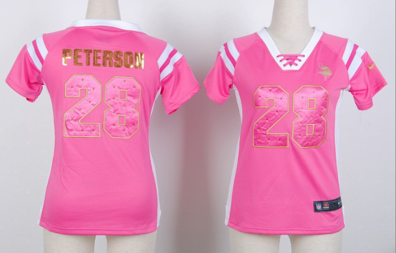 NFL Minnesota Vikings #28 Peterson Pink Womens Handwork Sequin lettering Fashion Jersey