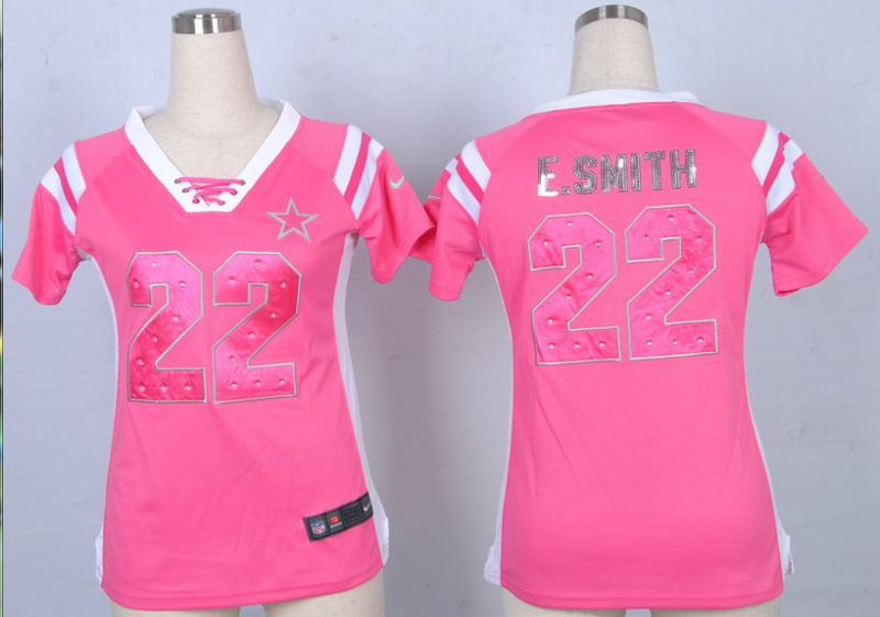 Nike NFL Dallas Cowboys #22 E.Smith Women Wash Gold Fashion Pink Jersey