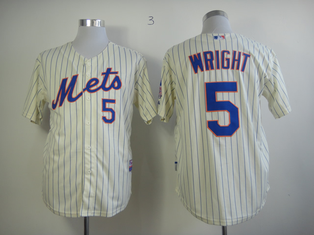 New York Mets #5 Wright creamy white blue strip jersey 