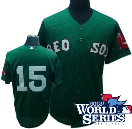 Boston Red Sox 15# Dustin Pedroia jerseys green w2013 World Series Patch