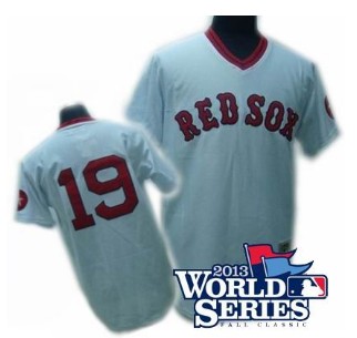 Boston Red Sox #19 JOSH BECKETT MitchellandNess jerseys white 2013 World Series Patch