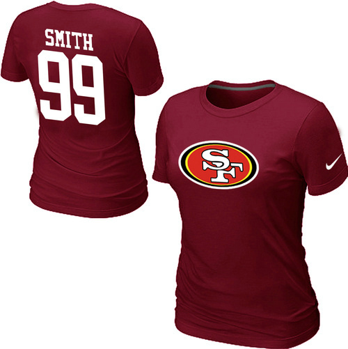  Nike San Francisco 49 ers 99 SMITH Name& Number Womens TShirt Red 137 