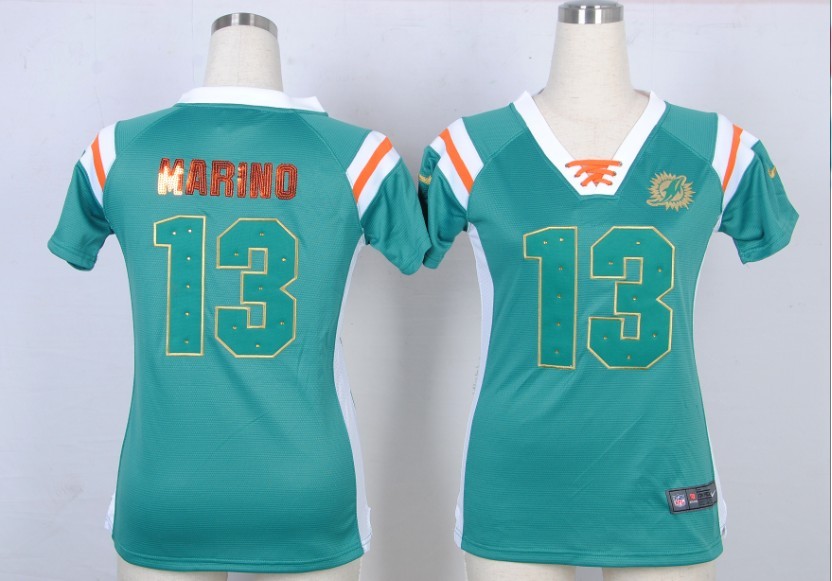 Nike NFL Miami Dolphins #13 Marino Womens Green Handwork Sequin lettering